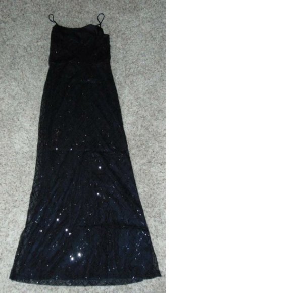 Womens Formal Dress Maxi Chaps Black 4 Chiffon Sequined Spaghetti Strap Party - Picture 5 of 8